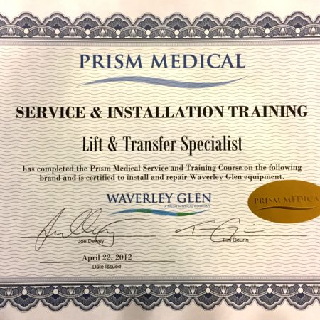 Prism Medical 2012 Training Certificate