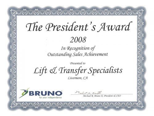 Bruno President's Award 2008 for Outstanding Sales Achievement.