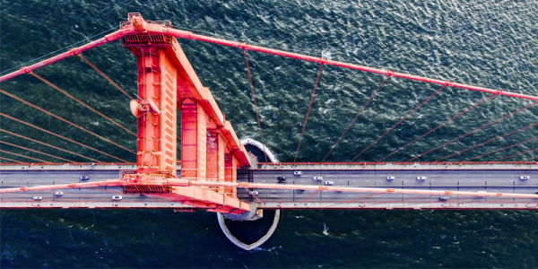Overhead view of Golden Gate Bridge.