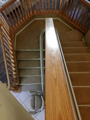 Bottom to top floor 180º stairlift rail curve.